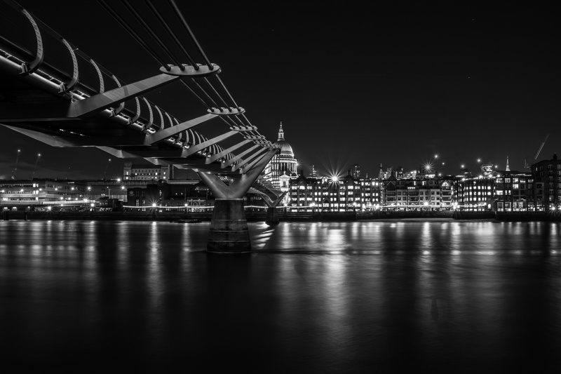 near, waterfront, reflection, urban, bridge, water, thames, famous, st pauls, london night, europe, tourist, skyline, millennium, bridge - man made structure