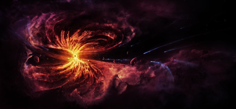 abstract, surreal, firework display, exploding, 1080P, purple, night, orange, imagination, outdoors, Black hole, gas, nature, science, flame, multi Colored