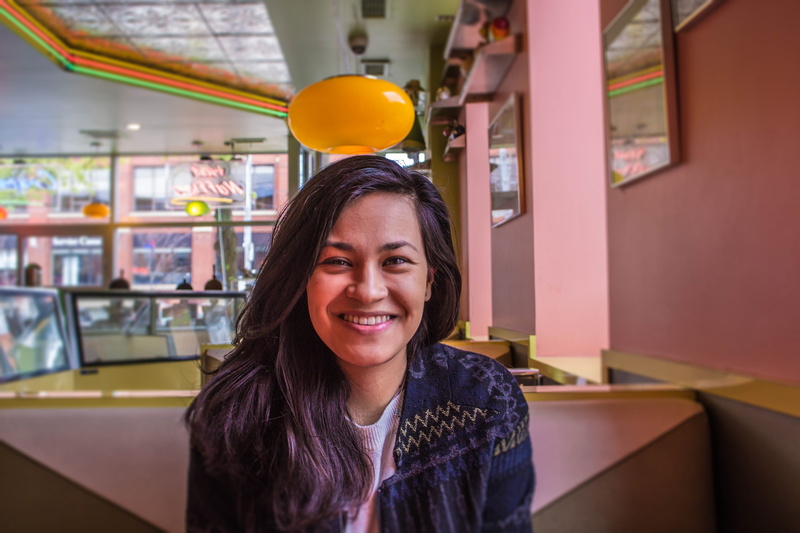 real people, happiness, looking at camera, 4K, ice cream, leisure activity, brown hair, mid adult, color, toronto, focus on foreground, cafe, woman, bar