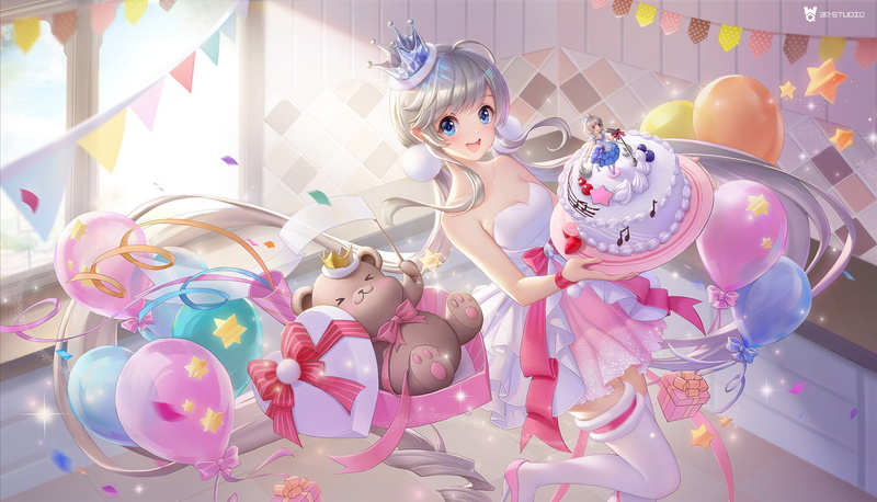 bear, QQ-Hyun Dance star pupil birthday, cake, Polaski, prazdna, 叁乔居 3QSTUDIO, anime, little Princess, childrens, art, 1080P, mood, toy, balls