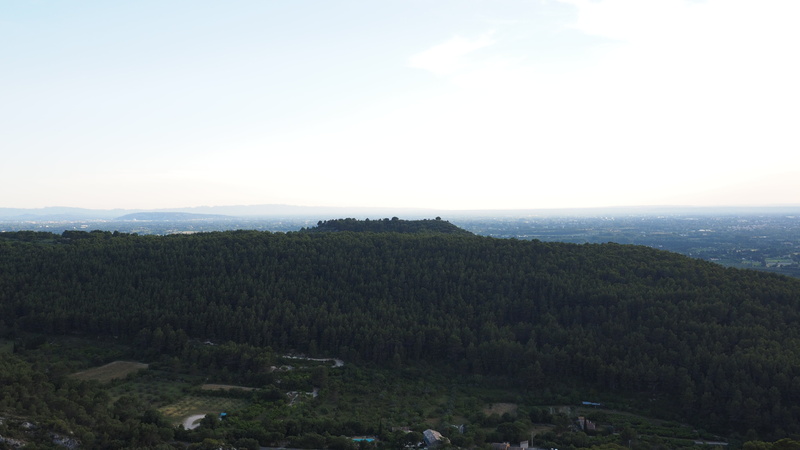 high angle view, tranquil scene, 4K, landscape, scenics - nature, environment, beauty in nature, green color, tree, day, mountain, sky, cloud - sky, fontaine-de-vaucluse