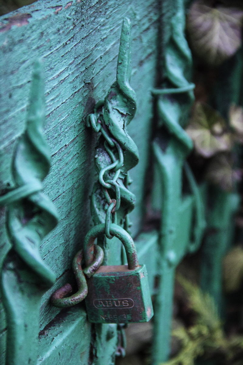 lock, barrier, padlock, selective focus, close-up, metal, 4K, fence, bluish, safety, close, chain, hanging, focus on foreground, day, protection, security