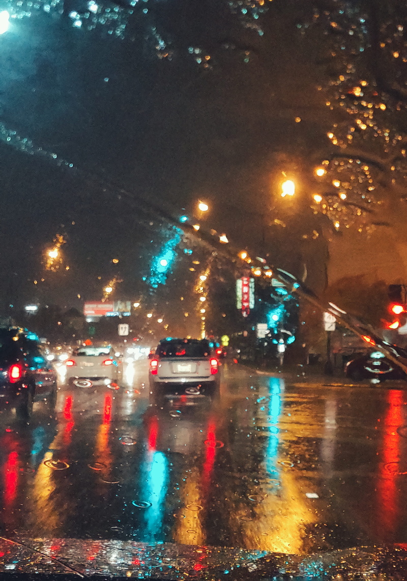 long exposure, motion, action, land vehicle, street, raindrop, no people, city, architecture, night, outdoors, droplets, mode of transportation, illuminated
