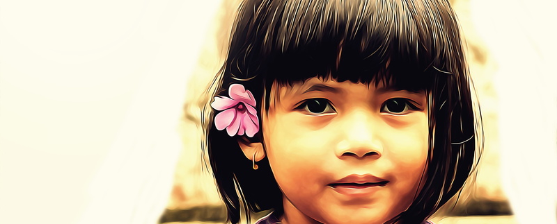 looking at camera, people, beautiful woman, females, child, adult, outdoors, human face, headshot, hair, innocence, children only, childhood, flower, body part