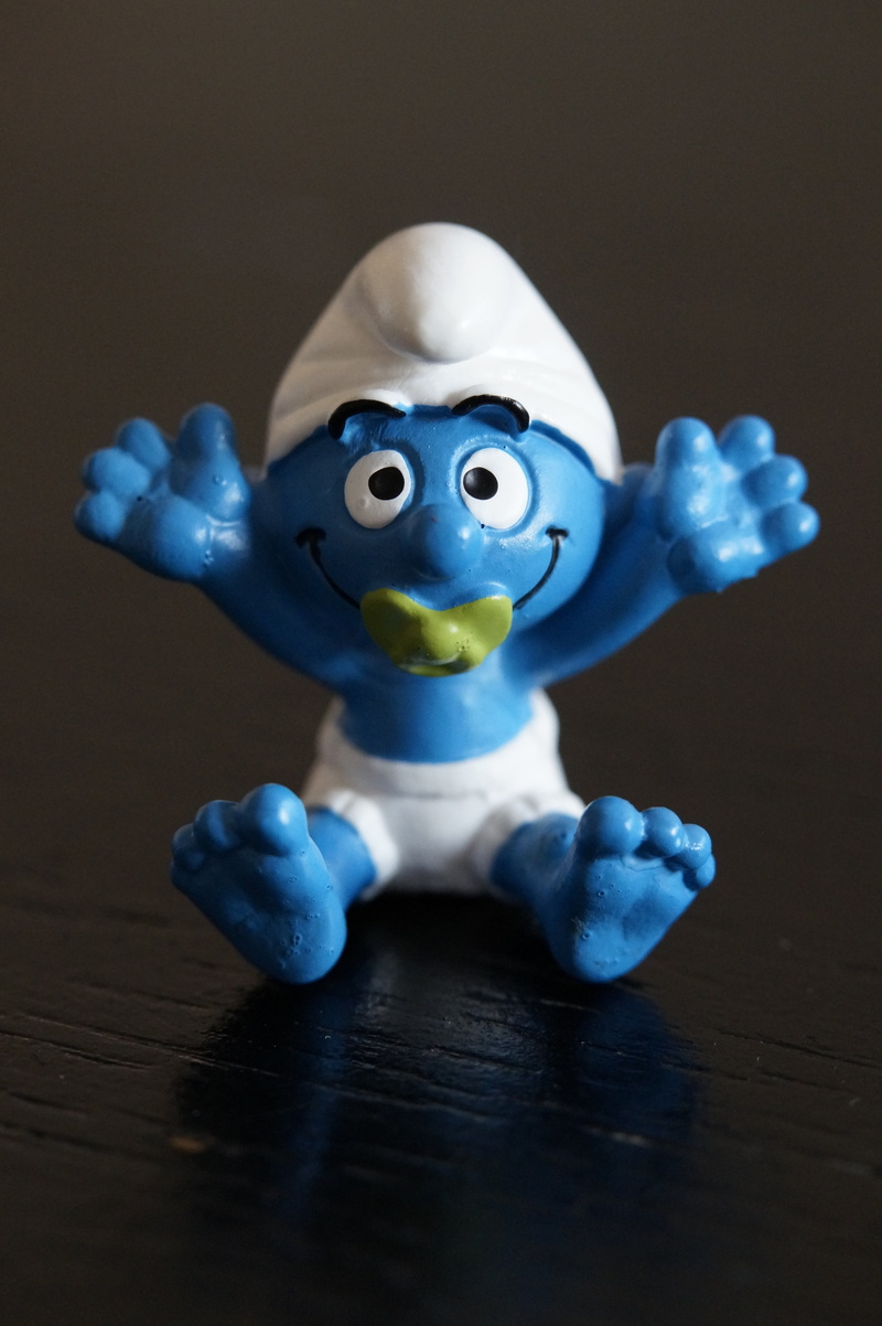 small child, children, known, comic style, tv series, still life, baby, pacifier, wood - material, toys, smurfs, cartoon, the smurfs, single object, figurine