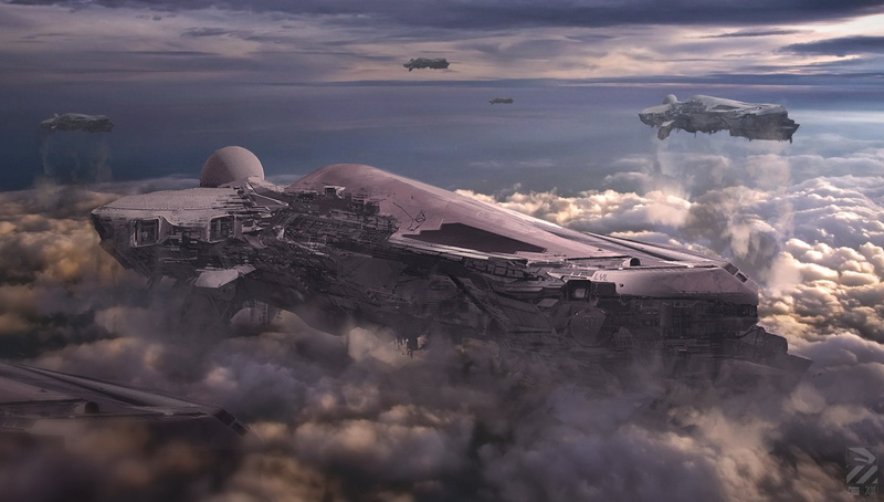 clouds, sci-fi, spaceship, world, technics, fantastic, 1080P