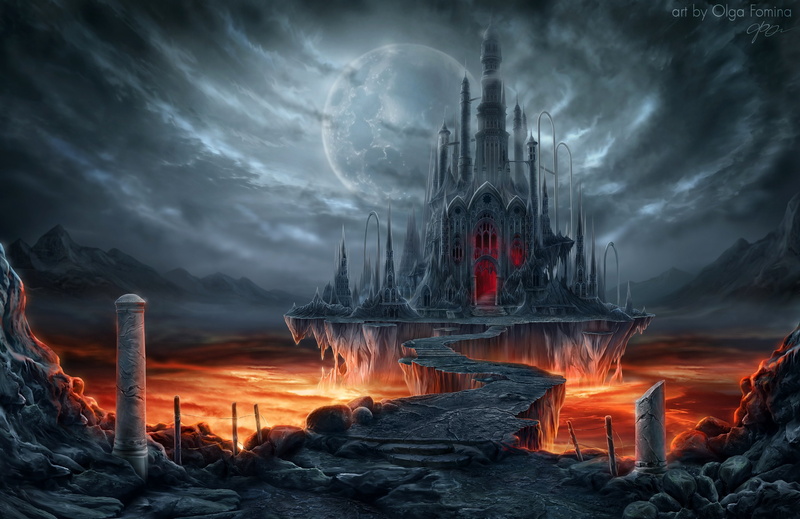 Gothic, fantasy, Moon, castle, Fantastic, 2K, world