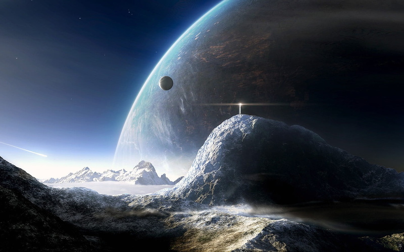 planet - space, sky, rock, night, landscape, rock - object, scenics - nature, satellite view, space and astronomy, mountain, space art, nature, moon, astronomy