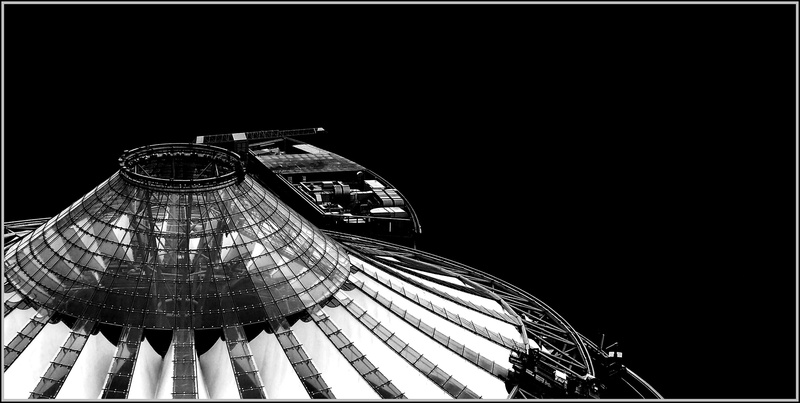 utopian, travel, built structure, imposing, aerial, sky, berlin, skyscraper, view, glass dome, sony center, night, glass, science fiction, no people, travel destinations