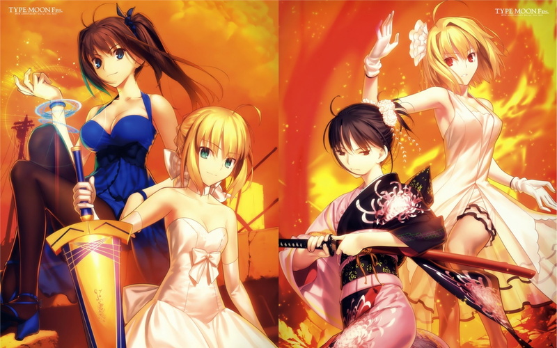 Fate Series, Saber, Aozaki Aoko, anime girls, Lunar Legend Tsukihime, 1080P, Type-Moon, Mahoutsukai no Yoru, Arcueid Brunestud, Ryougi Shiki, dress, Kara