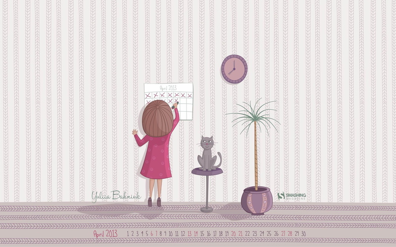 illustration, april, plant, desktop, calendar, wall - building feature, passed, communication, home interior, writing, adult, representation
