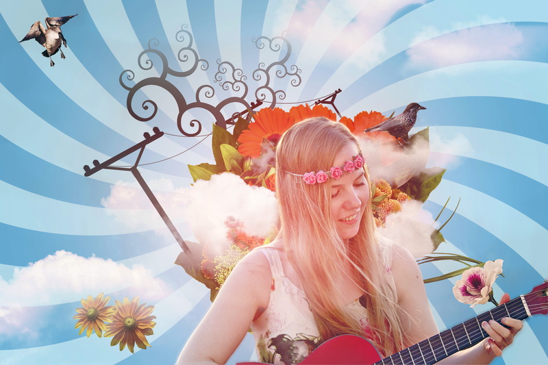 happiness, fantasioso, female, smiling, friendship, romantic, playing, artist, photomontage, 5K, enjoyment, imaginative, pink, young adult, people, musician
