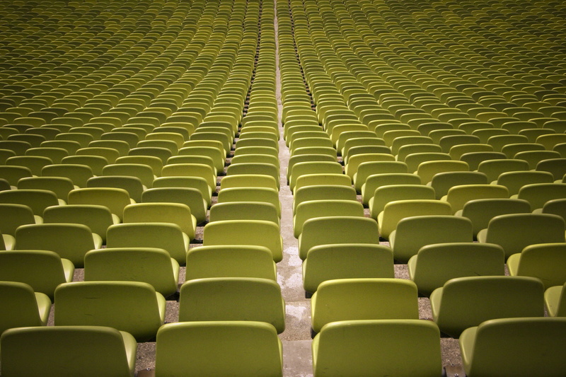 abundance, indoors, order, rugby, theater, cinema, green, interior design, in a row, yellow, bench, audience, chair, green color, plastic, olympiastadion münchen