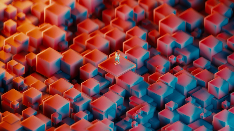 Lovers, Romantic, Couple, Neon, Cubes, HD, Pair, 4K, 4K, 3D