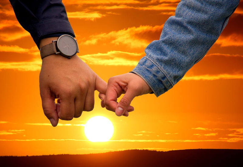 human, body part, lovers, romance, sunset, pair, orange color, adult, abendstimmung, yellow, cloud - sky, sunlight, hand, holding, males, son, love, sun