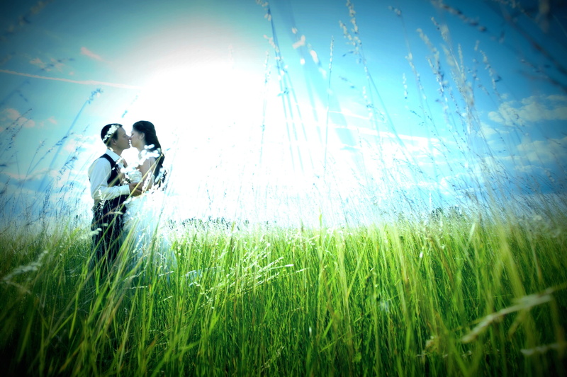 meadow, pair, painting, males, green Color, sun, costume, couple - relationship, real people, land, three quarter length, 2K, hugs, the sun, togetherness