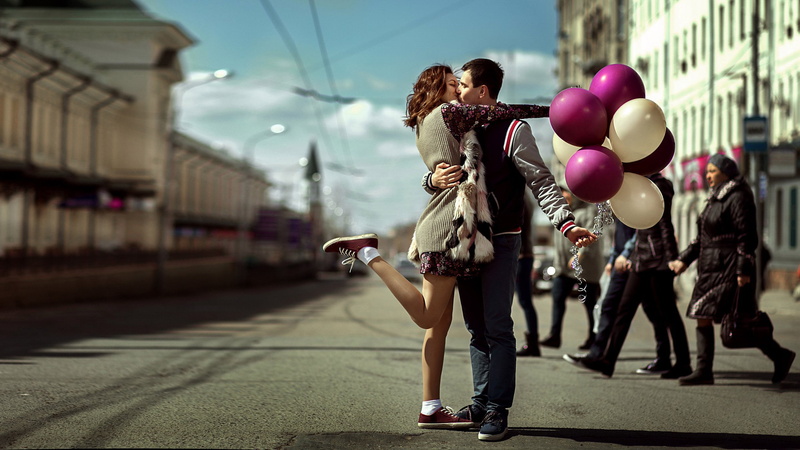 girl, street, balls, meeting, joy, kiss, lovers, guy, 1080P