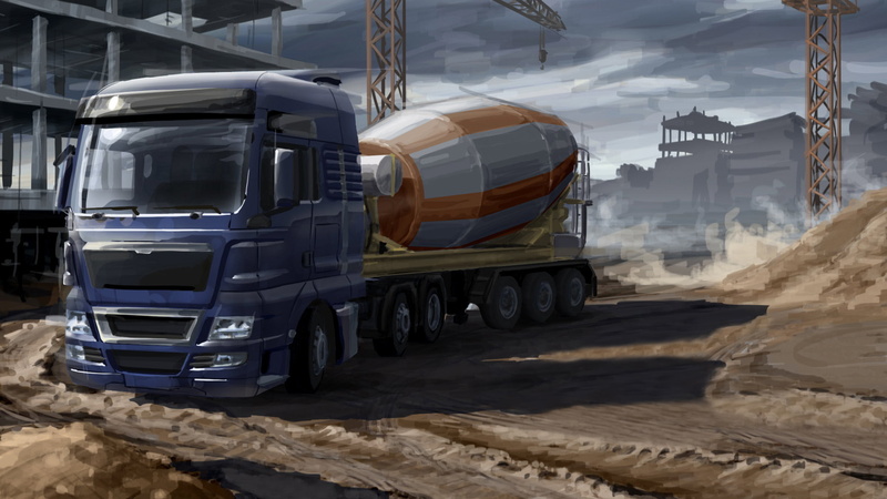 trailer, van, machinery., inertial, painting, euro truck, mixer, the truck, art, cargo, the trailer, tractor, 1080P, construction, model, car