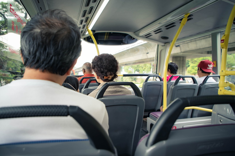 people, mode of transportation, double decker, singapore bus, bus seat, land vehicle, day, headshot, rear view, group of people, travel, 5K, bus ride