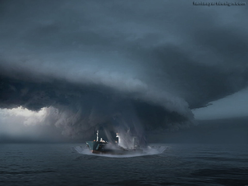 nature, art, fantasy, 480P, hurricane, ship, abstract, hd, twister, huricane, Tornado, ocean