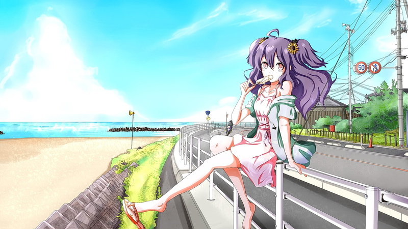 sunflowers, women, water, transportation, incidental people, representation, ice cream, lifestyles, 1080P, long hair, anime, real people, nature, sky