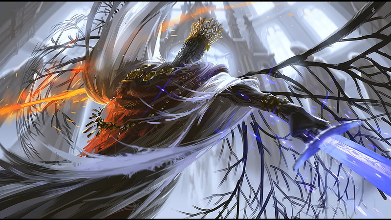 painting, no people, textile, outdoors, tree, animals in the wild, animal themes, Dark Souls, mythical, animal wildlife, Dark Souls III, animal, day, feather
