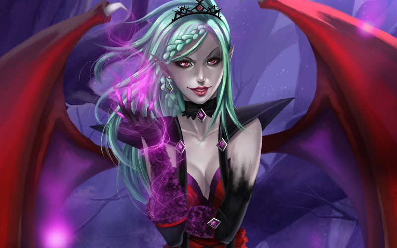 Succubus, clothing, Girls, young women, woman, dyed hair, looking at camera, fashion, beauty, girl, angel, artwork, fantasy, young adult, Dark, female