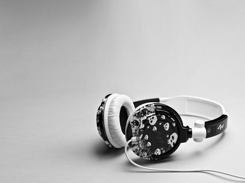 headphones, bw, black, skull, hd, print, candy, music, white, 720P, skulls