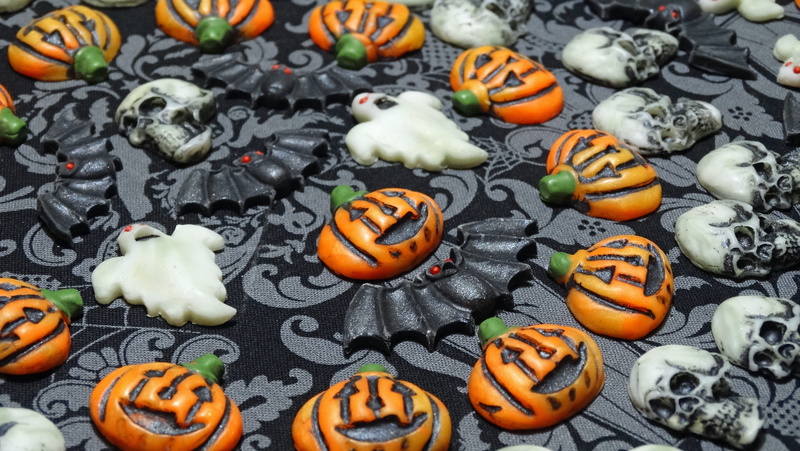 high angle view, pumpkin, creativity, bats, backgrounds, art soap design elements, still life, close-up, food and drink, ghosts, animal representation