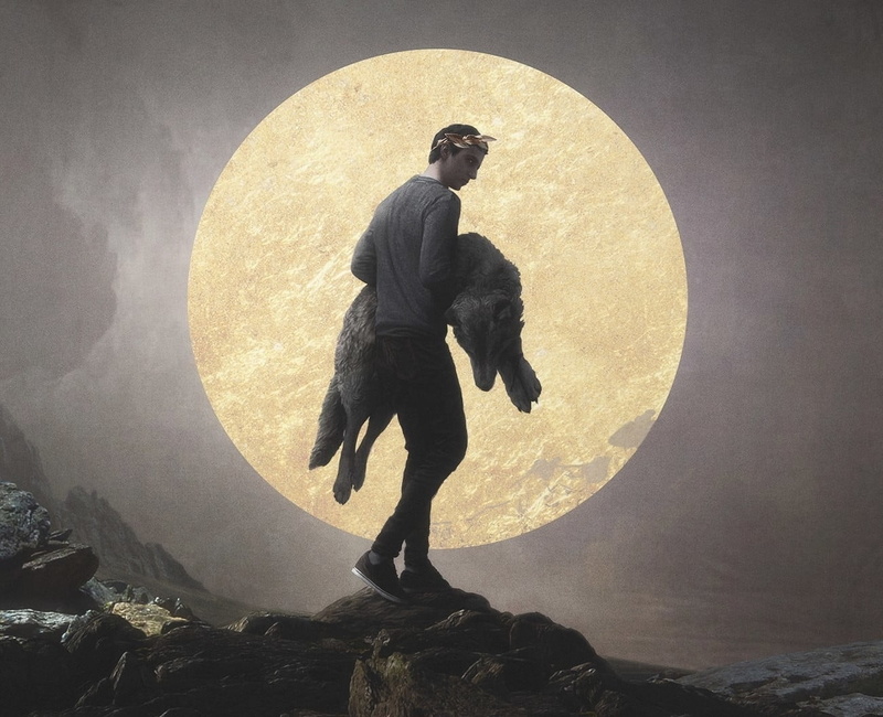 rock - object, wolf, standing, nature, night, man, one person, Volka, rock, sky, arts culture and entertainment, 720P, full moon, geometric shape, solid