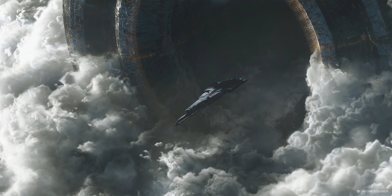 Antoine Collignon, clouds, gates, 4K, spaceship, debris