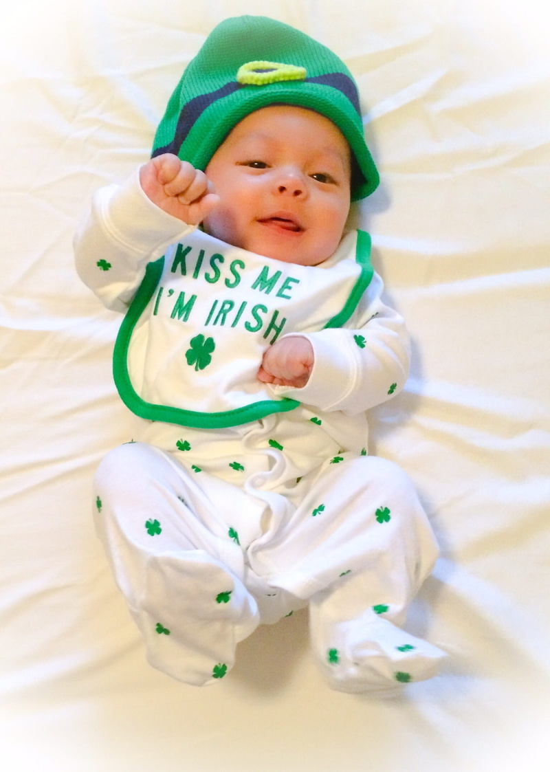 dance, luck, cute, baby clothing, bed, one person, Holiday, toddler, clothing, Day, lying down, high angle view, spring, saint, baby, babyhood, jig, shamrock
