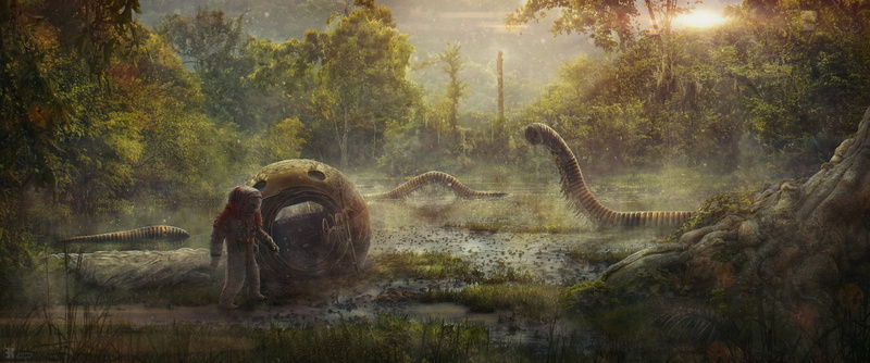 creature, science fiction, ArtStation, plants, 1080P, animals, astronaut, artwork, nature