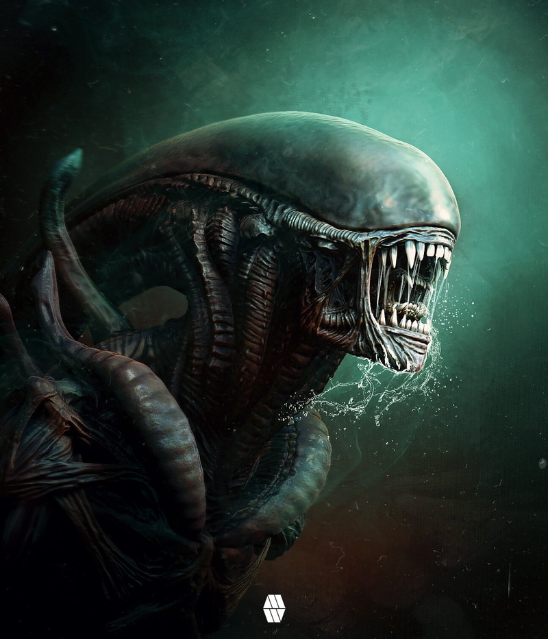 science fiction, artwork, horror, 720P, creature, Xenomorph, Marcus Whinney