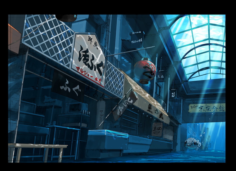 fish, animal, 1080P, kurono kuro, building, underwater, water, original