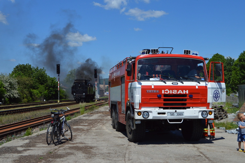 station, lázně bělohrad, uniform, train, machine, truck, cloud - sky, smoke - physical structure, fire engine, bohemia, eastern bohemia, summer, transportation