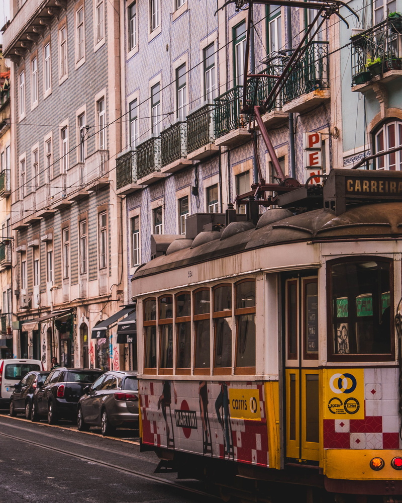 no people, urban, wheel, architecture, 2K, neighborhood, tram, lisbon, town, portugal, city, window, metropolis, vehicle, train, mode of transportation