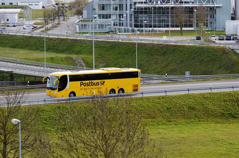 bus, road, architecture, postbus, mode of transportation, transportation, plant, no people, passing, sign, barrier, grass, public transportation, field