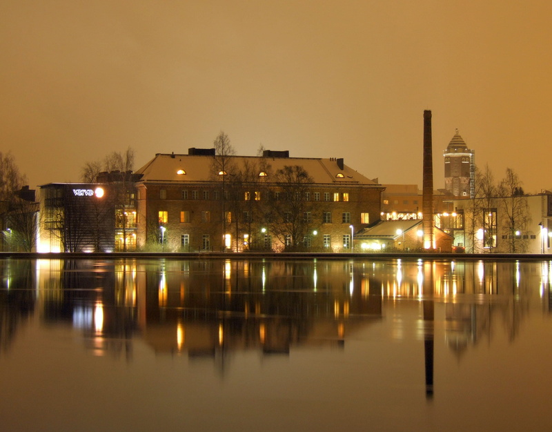waterfront, illuminated, building exterior, no people, lake, lighting, building, night, beautiful, lighting equipment, oulu, nature, bay, sky, harbor, urban