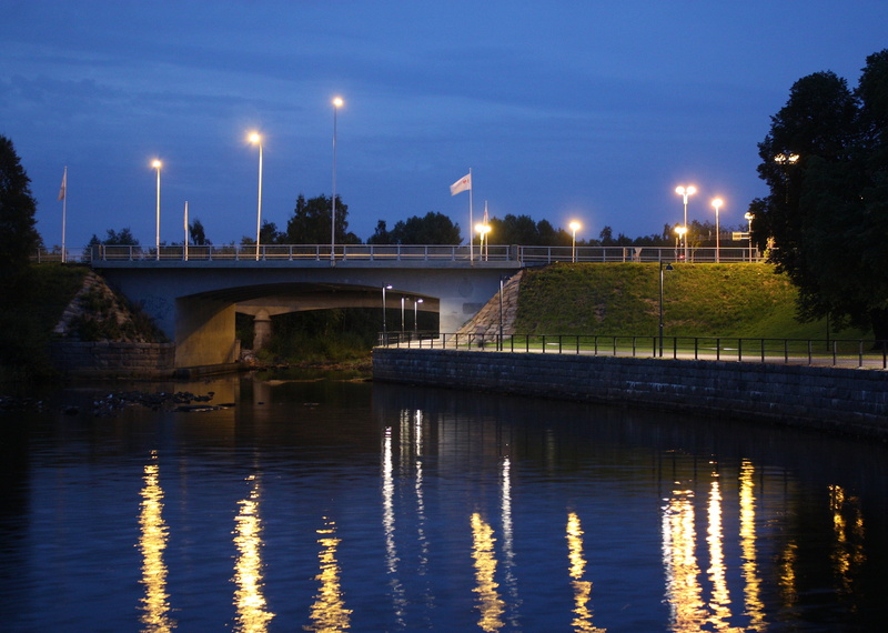 waterway, illuminated, bridge, dusk, shoreline, nature, built structure, night, finland, bridge - man made structure, river, reflection, cities, plant