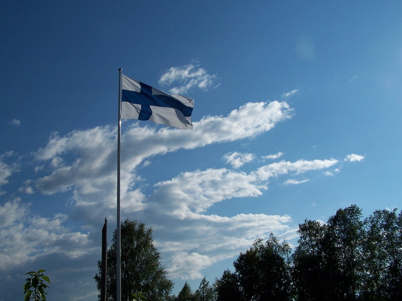 tranquility, outdoors, pole, religion, blue, tree, day, sky, plant, finnish, beauty in nature, low angle view, no people, Oulu, sunlight, 1080P, Flag