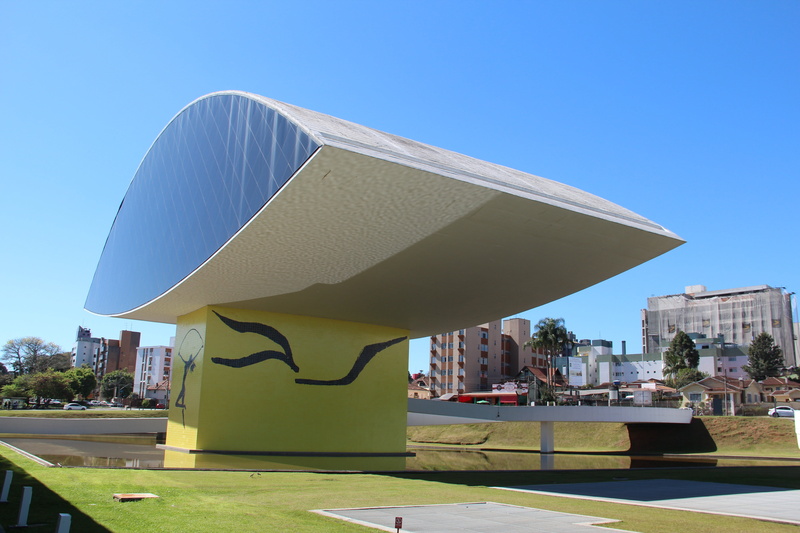 museum of the eye, curitiba, clear sky, nature, sunny, city, sky, sunlight, day, 5K, modern, travel destinations, business, blue, oscar niemeyer, travel