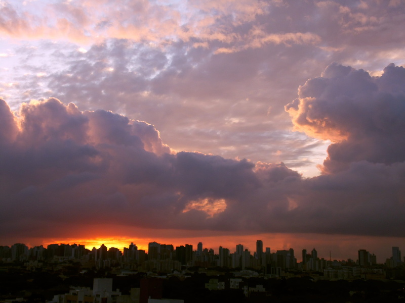 cityscape, romantic sky, building, building exterior, nature, architecture, city life, Sunset, skyscraper, Curitiba, residential district, orange color