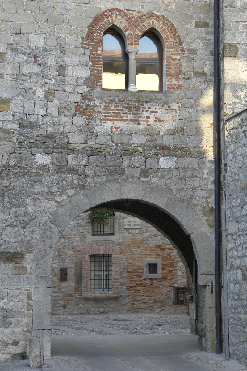 low angle view, brick wall, building, arch, stone, day, history, gothic, stone wall, friuli, window, gothic architecture, brick, nature, the past, wall