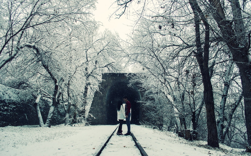 first snow in erevan, edgar varjapetyan photography, standing, plant, sleeved, tree, one person, lovers winter, warm clothing, the way forward, women, rear view