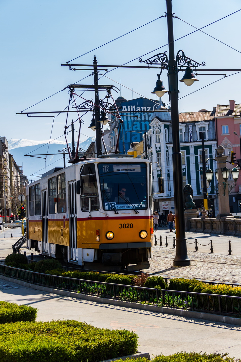 power line, building, 5K, transportation, trolley, steeple, streetcar, human, sofia, electricity, track, tram, vehicle, land vehicle, street, built structure
