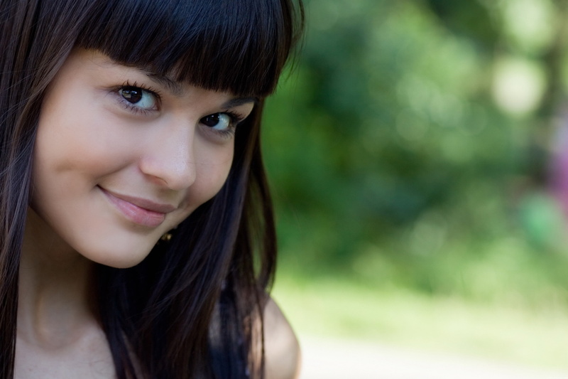 looking at camera, lipstick, Landysh, teenager, body part, adolescence, eyes, human face, young adult, headshot, smile, child, hairstyle, outdoors, one person