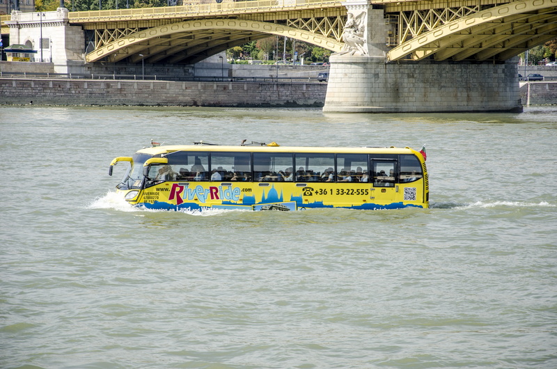 bridge, waterfront, connection, transportation, incidental people, outdoors, bus, budapest, nature, mode of transportation, built structure, river, passenger craft