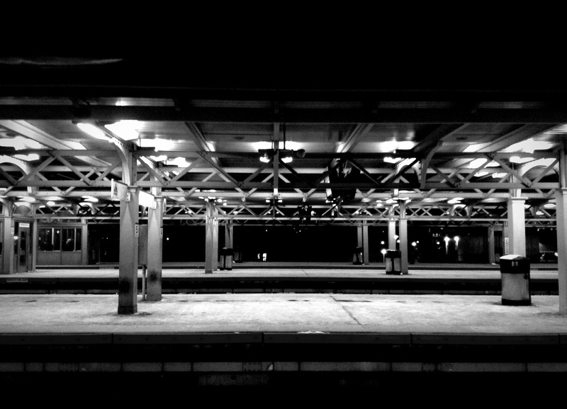 built structure, urban, architectural column, light, illuminated, railroad station, absence, 2K, train, empty, train - vehicle, black and white, parking garage