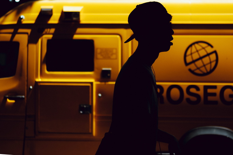 white, van, standing, one person, bus, beside, silhouette, rail transportation, 4K, subway station, man, male, night, car, vehicle, station, architecture